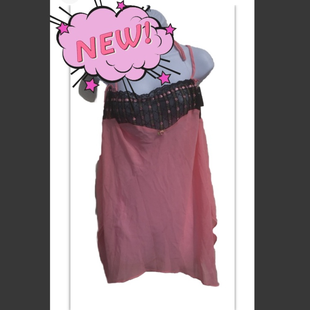 Womens Vintage Coral Pink Sheer Nightgown Chemise Attached Panties Delicates M